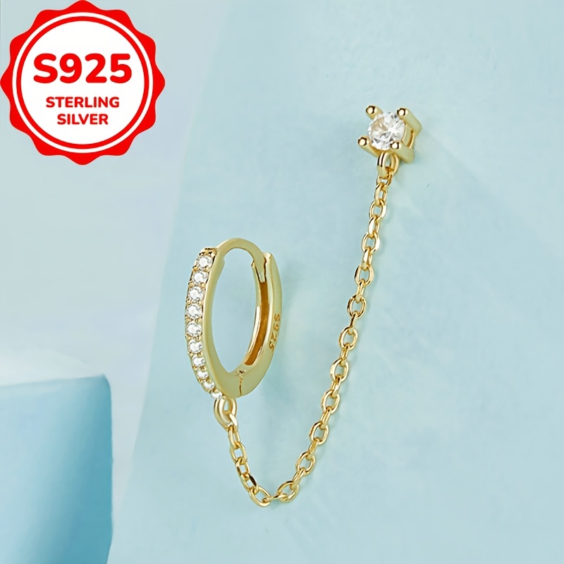 Women's Unique S925 Sterling Silver Drop Ear Cuff with Tassel Chain